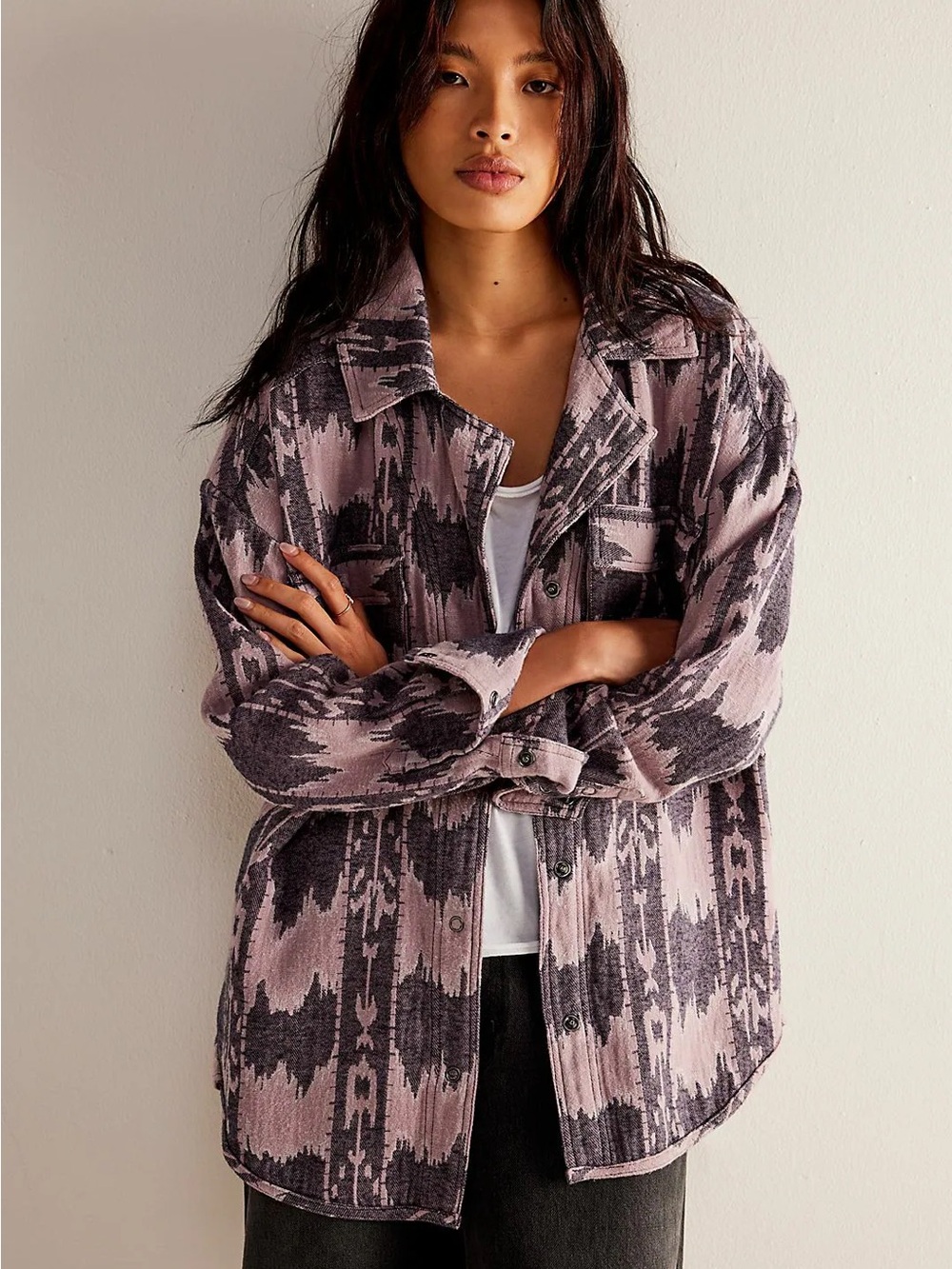 NWT Free People We The Free Izzie Cargo Jacket Shirt in Purple Combo Small